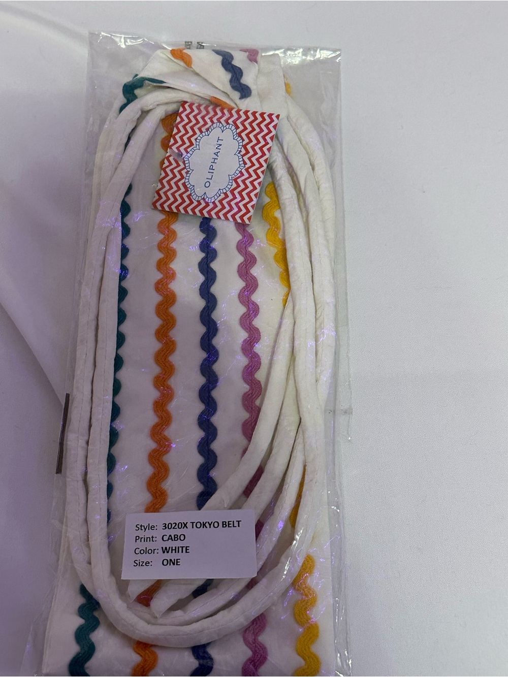 OLIPHANT TOKYO WRAP White Belt with Multicolor Ric Rac Trim